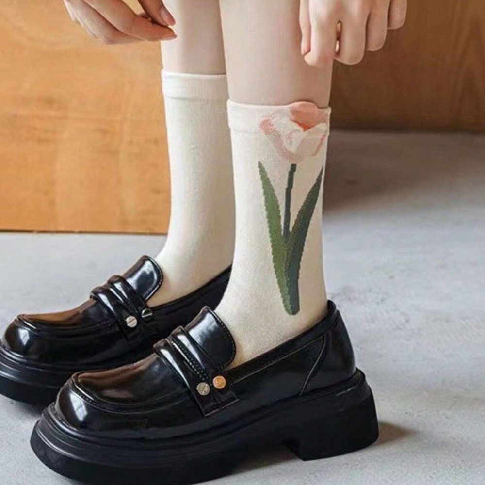Cozy Floral Textured Color Block Socks Set - Picture 3 of 7